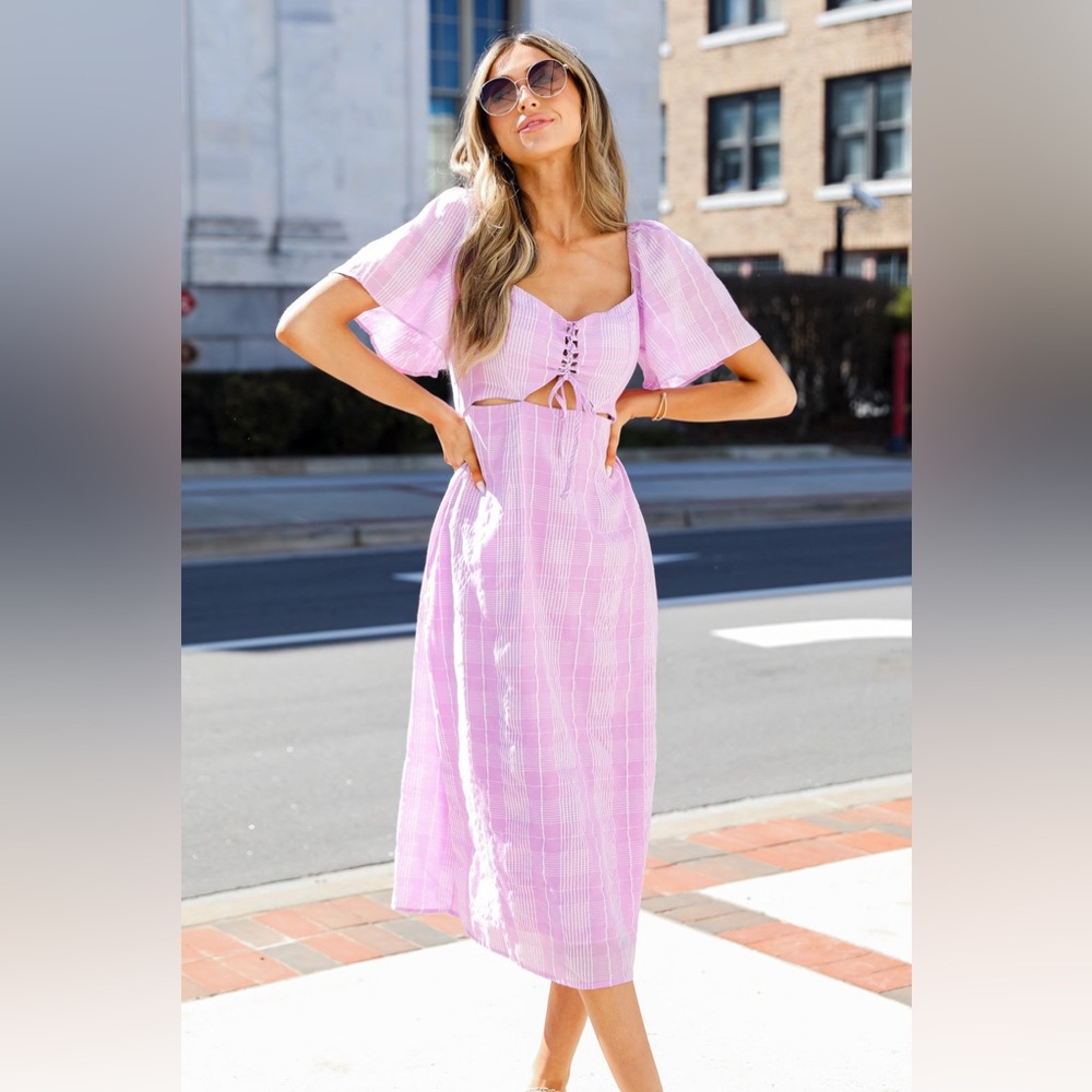 Vici Lush Never Miss Plaid Midi Dress Lilac Purple